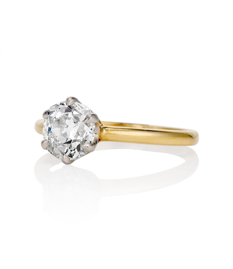 Midcentury 1.52 Carat Old European Cut Diamond Yellow Gold Solitaire Ring