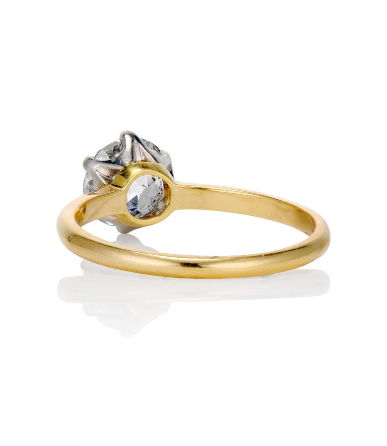 Midcentury 1.52 Carat Old European Cut Diamond Yellow Gold Solitaire Ring