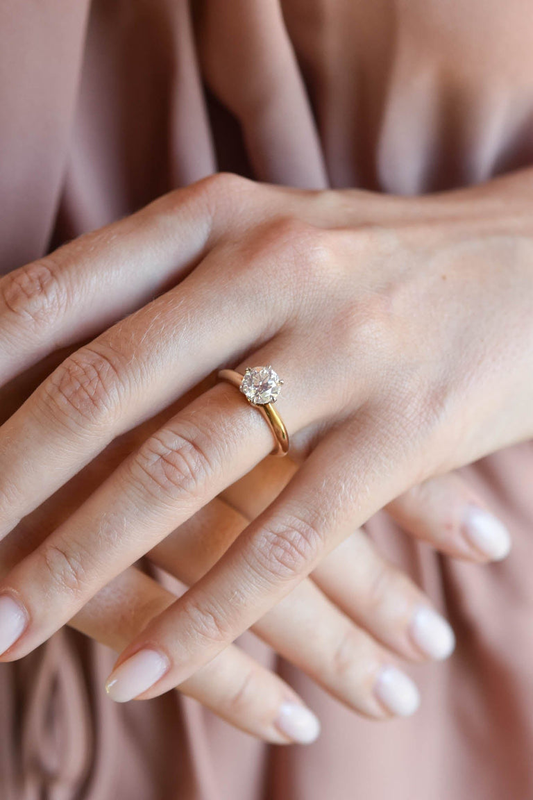 Midcentury 1.52 Carat Old European Cut Diamond Yellow Gold Solitaire Vintage Engagement Ring