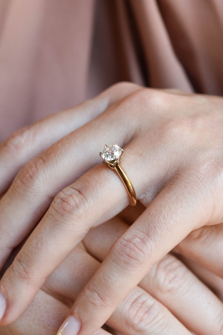 Midcentury 1.52 Carat Old European Cut Diamond Yellow Gold Solitaire Vintage Engagement Ring