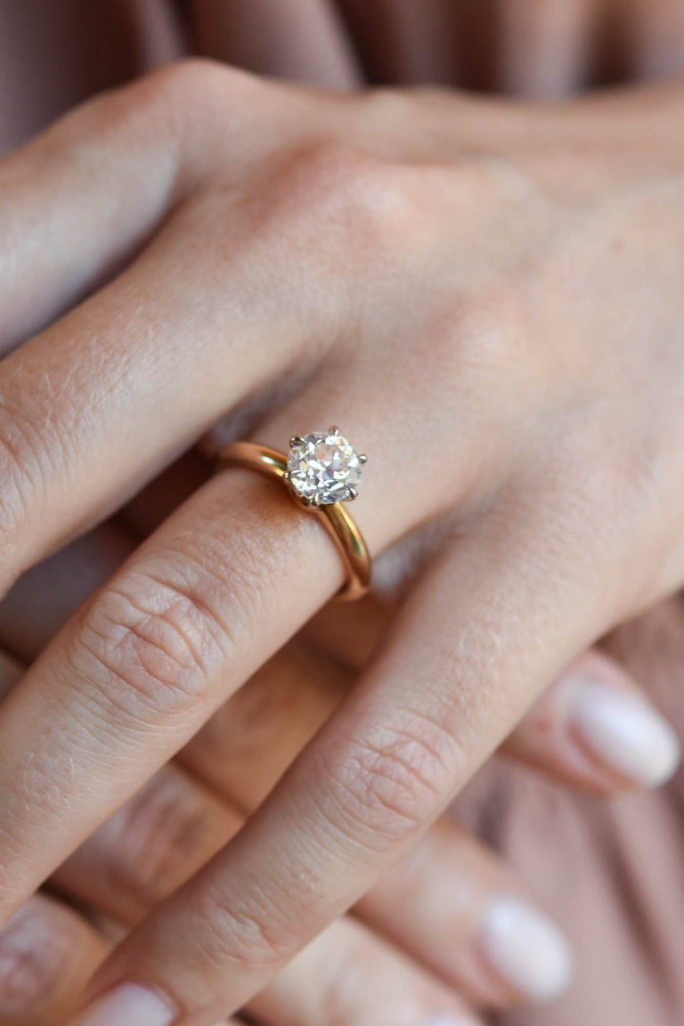 Midcentury 1.52 Carat Old European Cut Diamond Yellow Gold Solitaire Vintage Engagement Ring