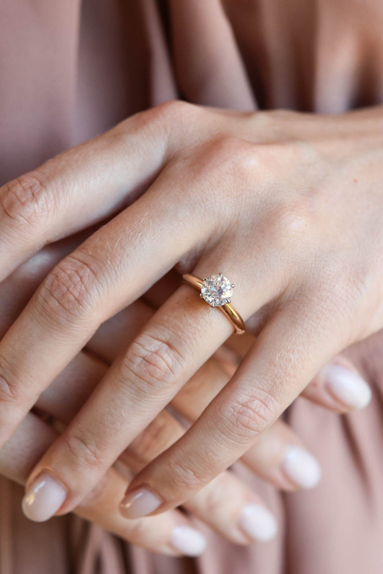 Midcentury 1.52 Carat Old European Cut Diamond Yellow Gold Solitaire Vintage Engagement Ring