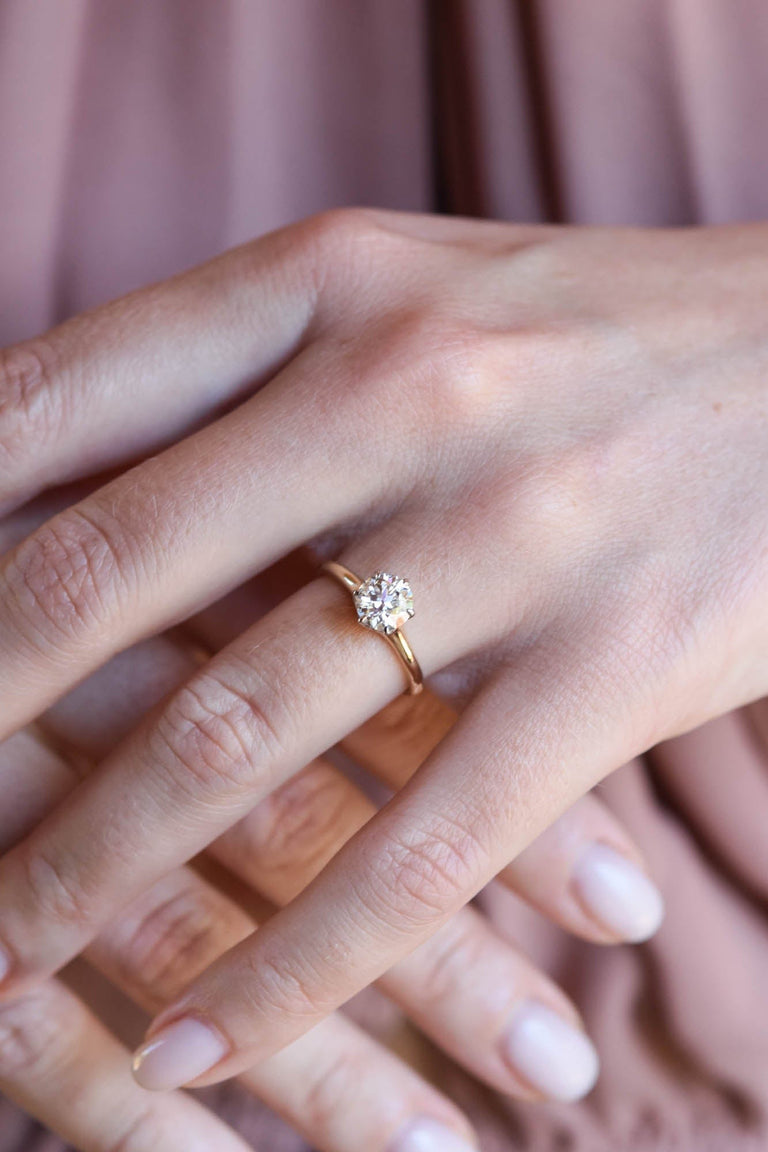 Midcentury 1.57 Carat Old European Cut Diamond Solitaire Yellow Gold Vintage Engagement Ring