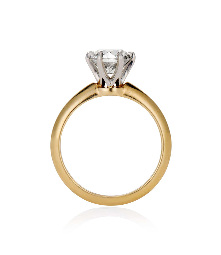 Midcentury 1.57 Carat Old European Cut Diamond Solitaire Yellow GoldVintage Ring