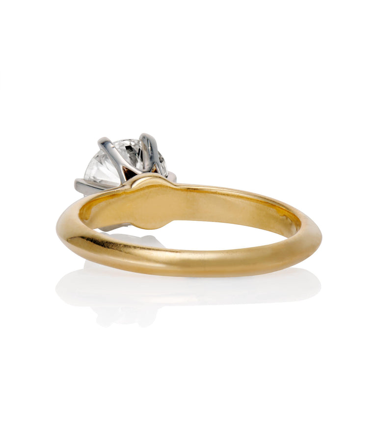 Midcentury 1.57 Carat Old European Cut Diamond Solitaire Yellow GoldVintage Ring