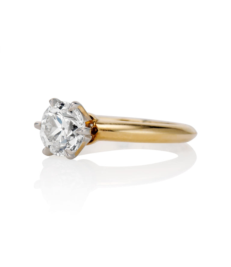 Midcentury 1.57 Carat Old European Cut Diamond Solitaire Yellow GoldVintage Ring