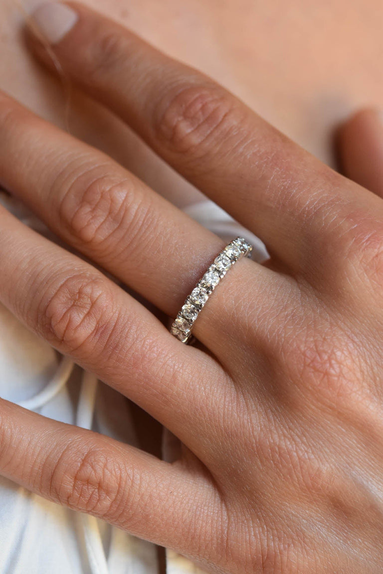 Midcentury 2.15 Carat Round Cut Diamond Platinum Vintage Wedding Eternity Band - Size 7.25