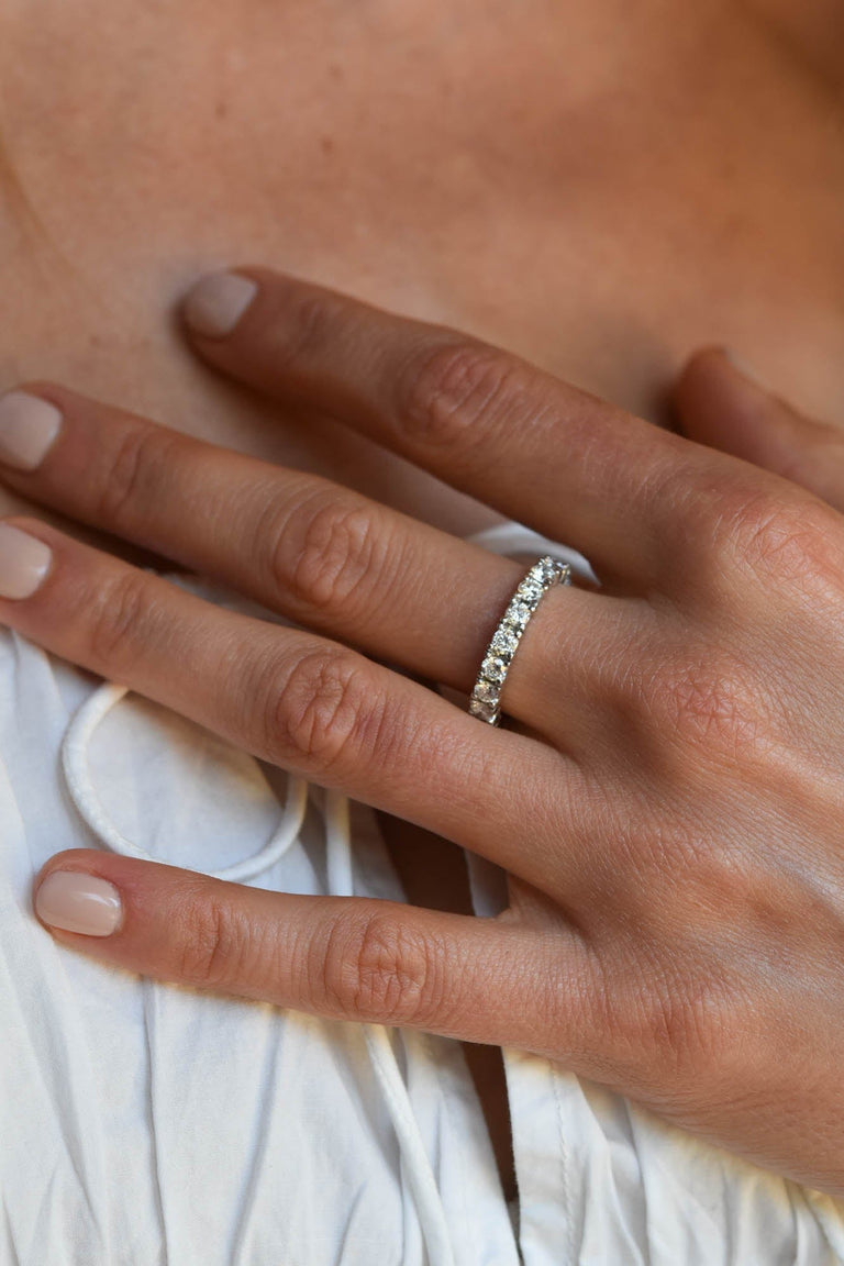 Midcentury 2.15 Carat Round Cut Diamond Platinum Vintage Wedding Eternity Band - Size 7.25