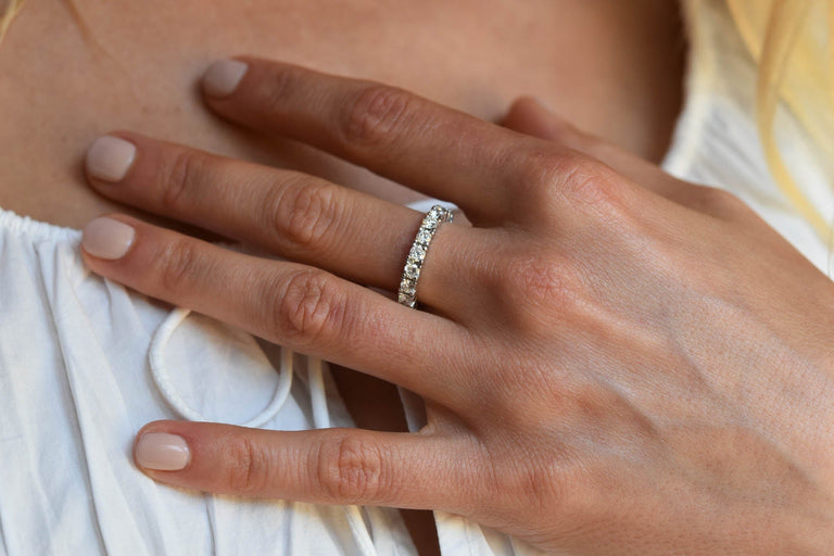 Midcentury 2.15 Carat Round Cut Diamond Platinum Vintage Wedding Eternity Band - Size 7.25