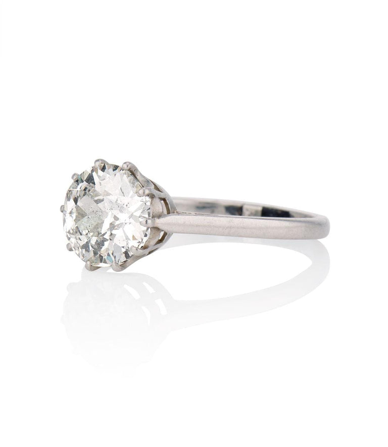 Midcentury 2.25 Carat Old European Cut Diamond Platinum Solitaire Ring