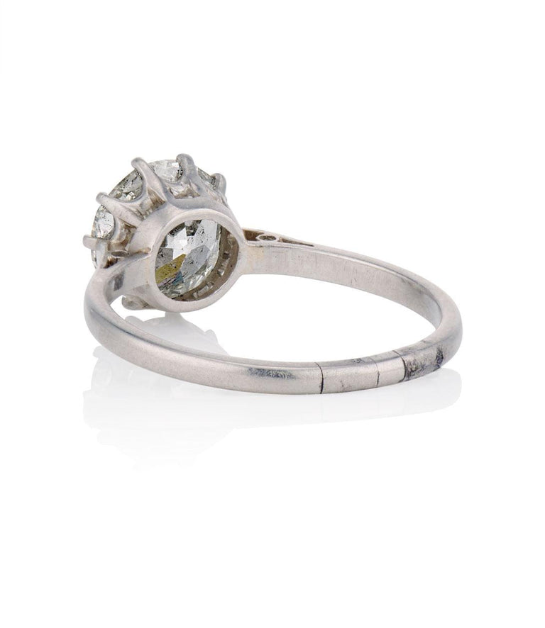 Midcentury 2.25 Carat Old European Cut Diamond Platinum Solitaire Ring