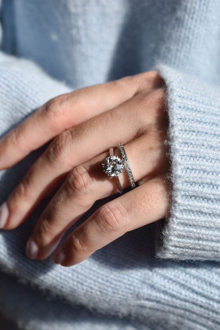 Midcentury 2.25 Carat Old European Cut Diamond Platinum Solitaire Ring