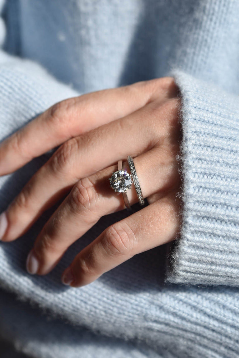 Midcentury 2.25 Carat Old European Cut Diamond Platinum Solitaire Ring