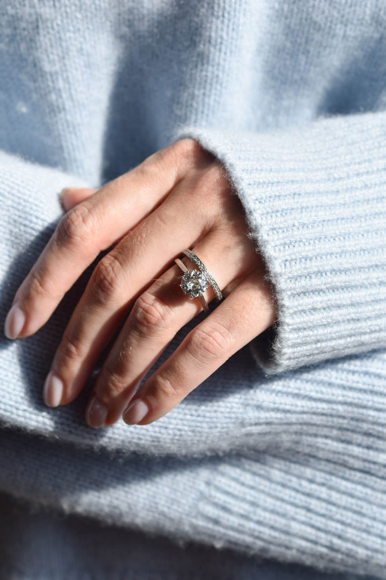 Midcentury 2.25 Carat Old European Cut Diamond Platinum Solitaire Ring