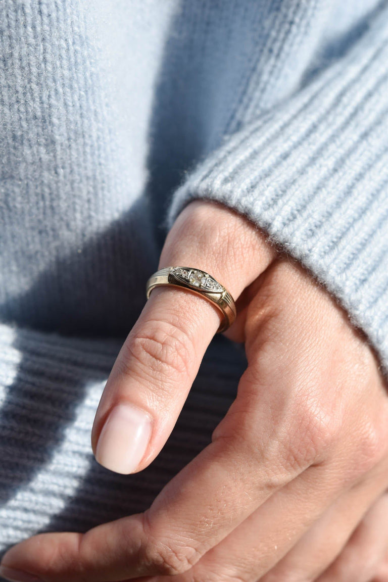 Midcentury .20 Carat Old European Cut Diamond Yellow Gold Wedding Band