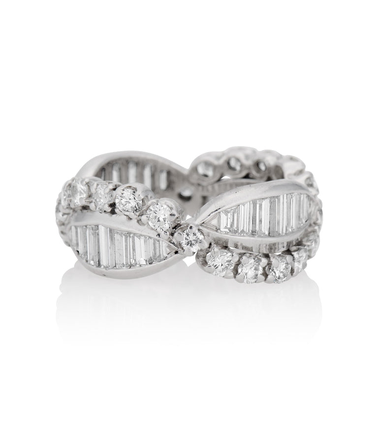 Midcentury 4.25 Carat Baguette Cut Diamond Platinum Eternity Vintage Wedding Band - Size 6.5