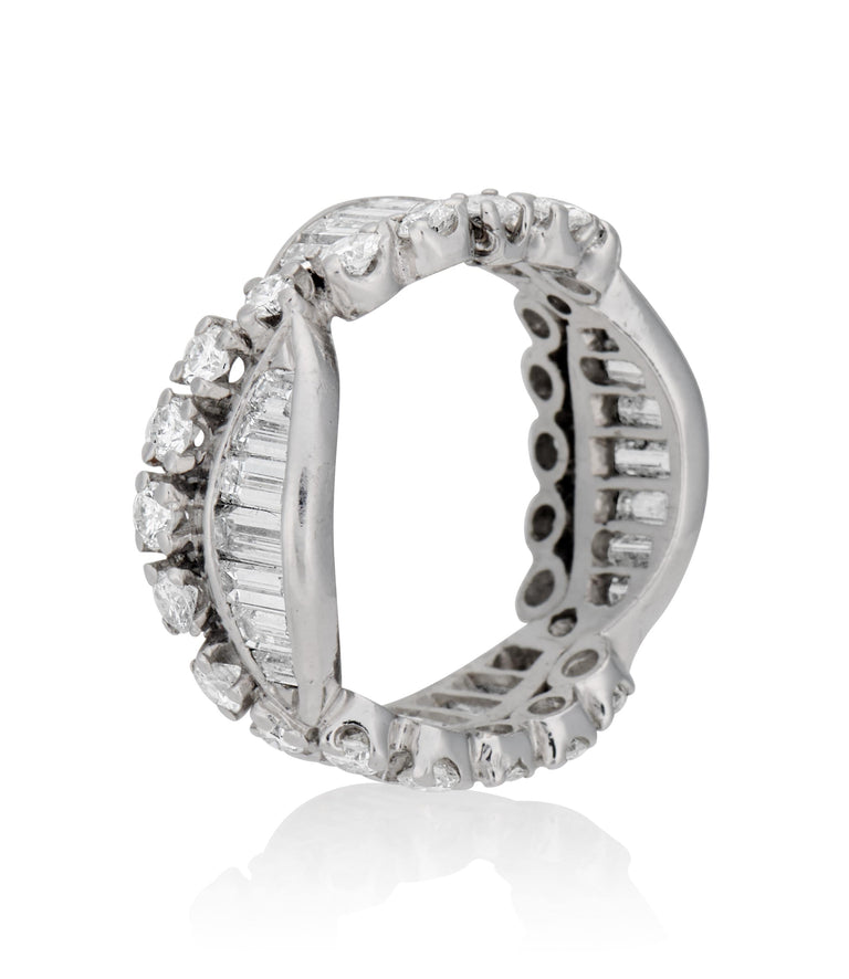 Midcentury 4.25 Carat Baguette Cut Diamond Platinum Eternity Vintage Wedding Band - Size 6.5