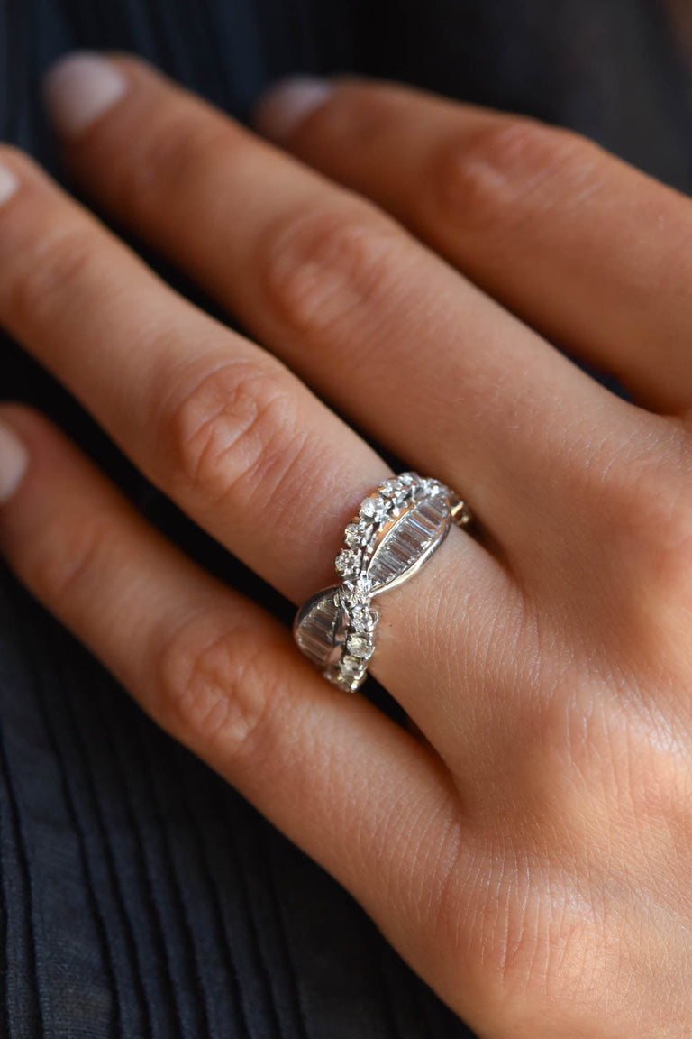 Midcentury 4.25 Carat Baguette Cut Diamond Platinum Eternity Vintage Wedding Band - Size 6.5