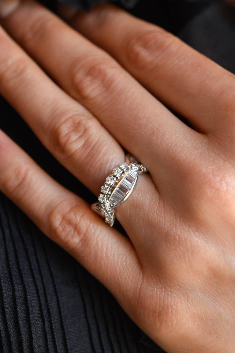 Midcentury 4.25 Carat Baguette Cut Diamond Platinum Eternity Vintage Wedding Band - Size 6.5