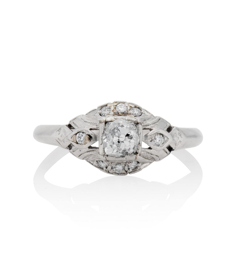 Midcentury .45 Carat Old European Cut Diamond Platinum Diamond Vintage Engagement Ring