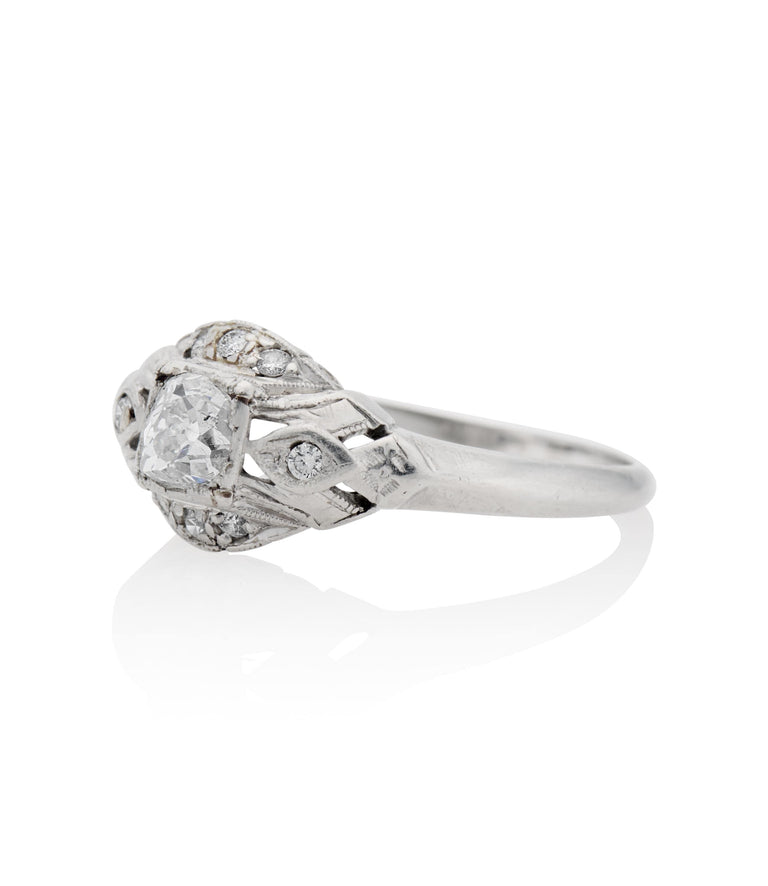 Midcentury .45 Carat Old European Cut Diamond Platinum Diamond Vintage Engagement Ring