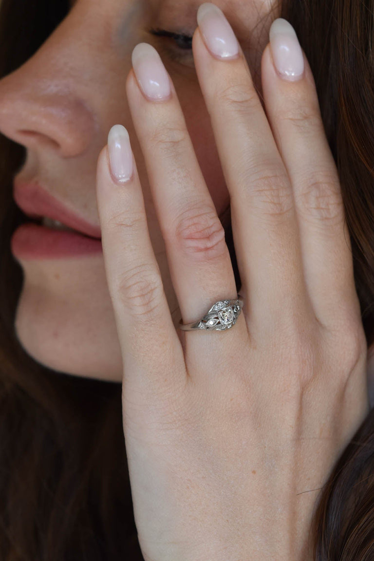 Midcentury .45 Carat Old European Cut Diamond Platinum Diamond Vintage Engagement Ring