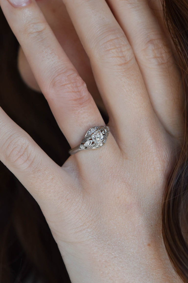 Midcentury .45 Carat Old European Cut Diamond Platinum Diamond Vintage Engagement Ring