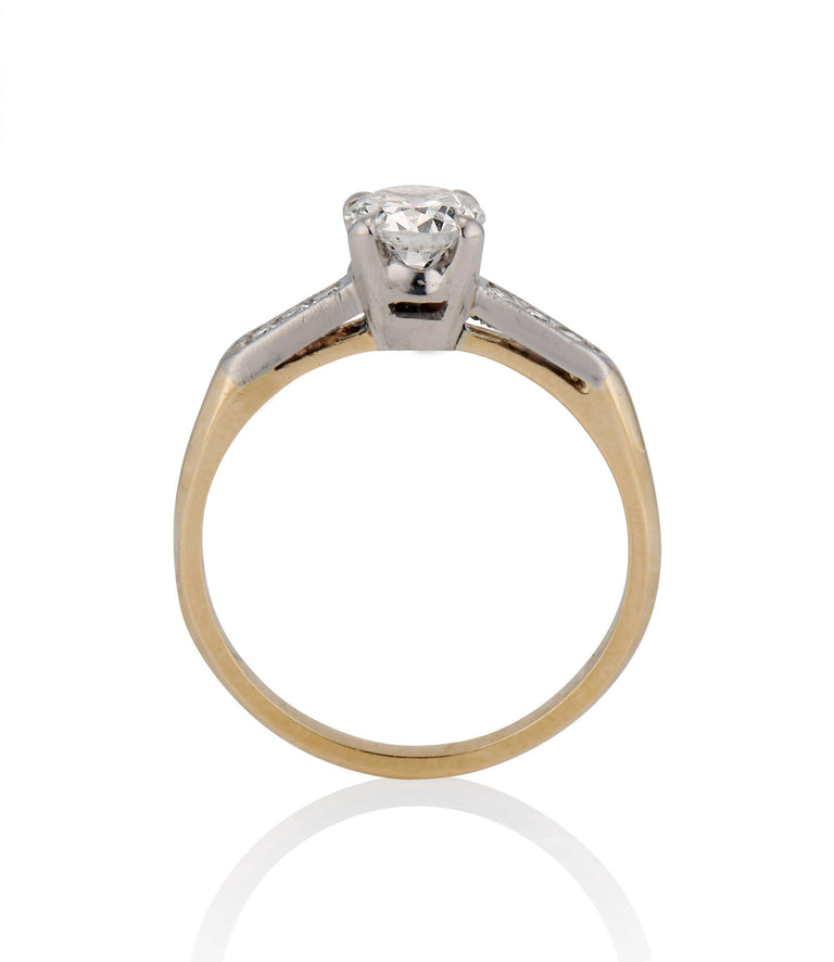Midcentury .65 Carat Old European Cut Diamond Yellow Gold Vintage Engagement Ring