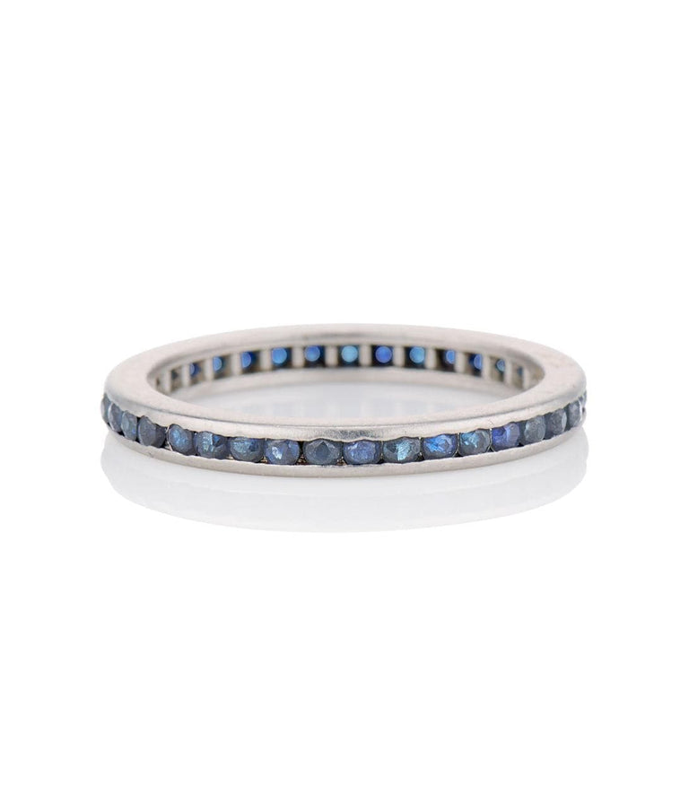 Midcentury .75 Carat Antique Round Cut Sapphire Platinum Eternity Wedding Band
