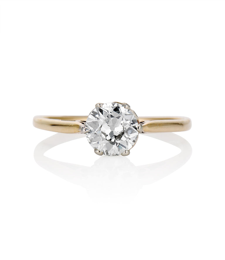 Midcentury .80 carat Old European Cut Diamond Yellow Gold Solitaire Ring