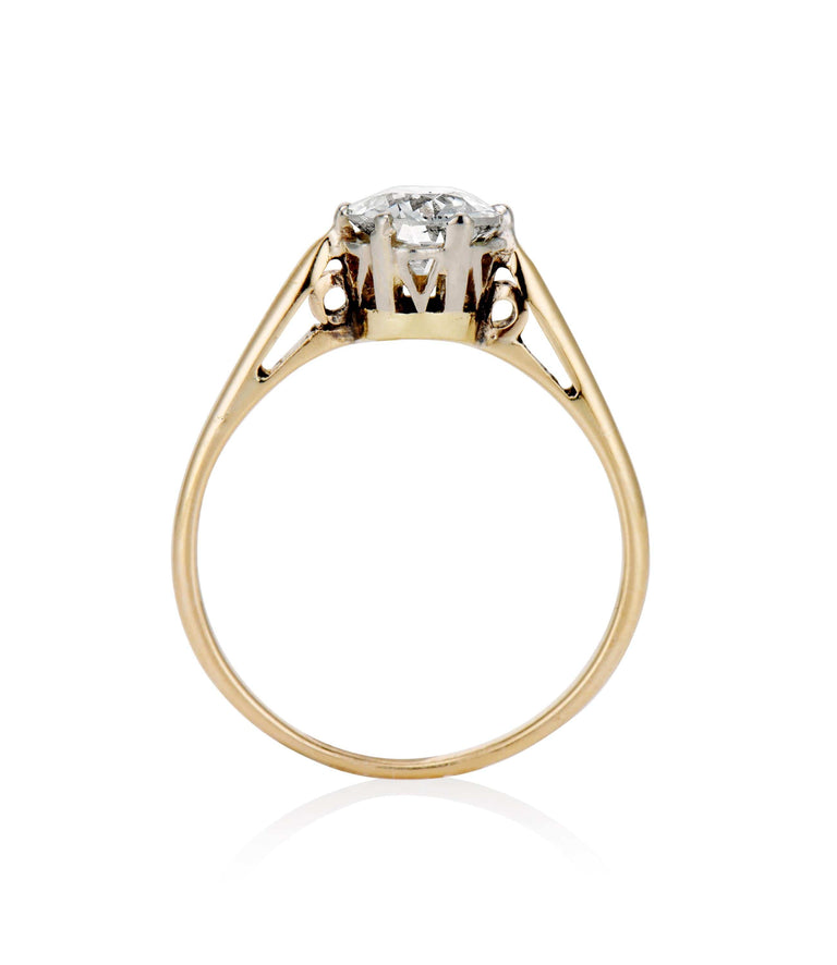 Midcentury .80 carat Old European Cut Diamond Yellow Gold Solitaire Ring