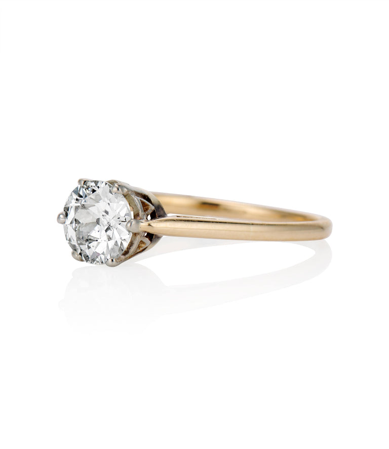 Midcentury .80 carat Old European Cut Diamond Yellow Gold Solitaire Ring