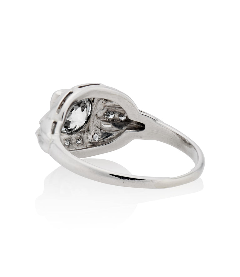 Midcentury .81 Carat Platinum Old European Cut Diamond Platinum Vintage Engagement Ring