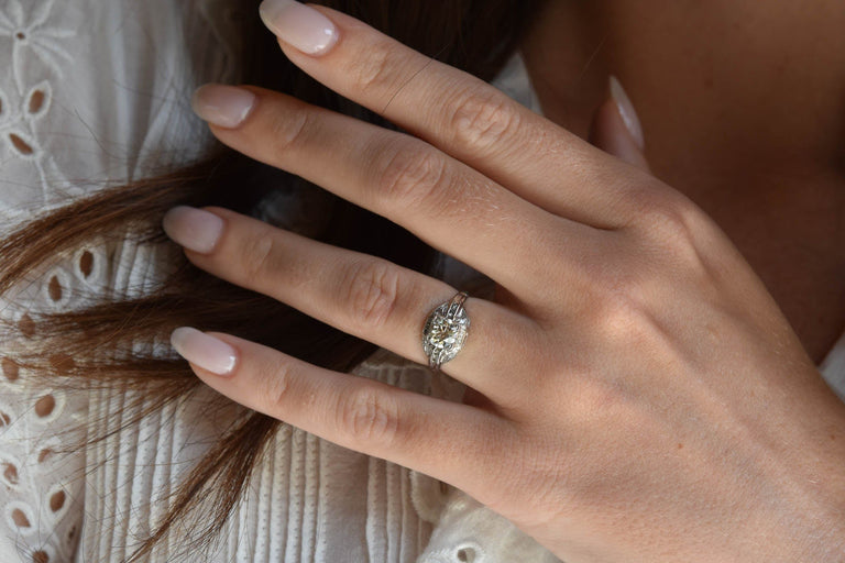 Midcentury .81 Carat Platinum Old European Cut Diamond Platinum Vintage Engagement Ring
