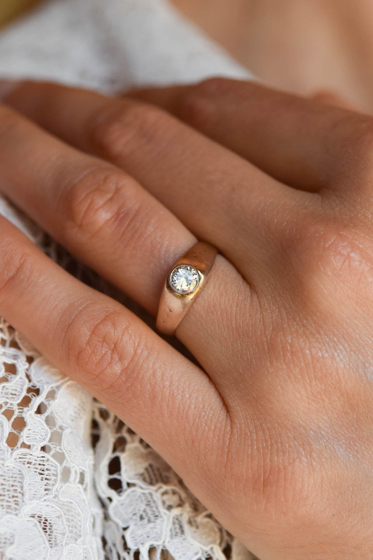 Retro .43 Carat Old European Cut Diamond Rose Gold Vintage Engagement Ring