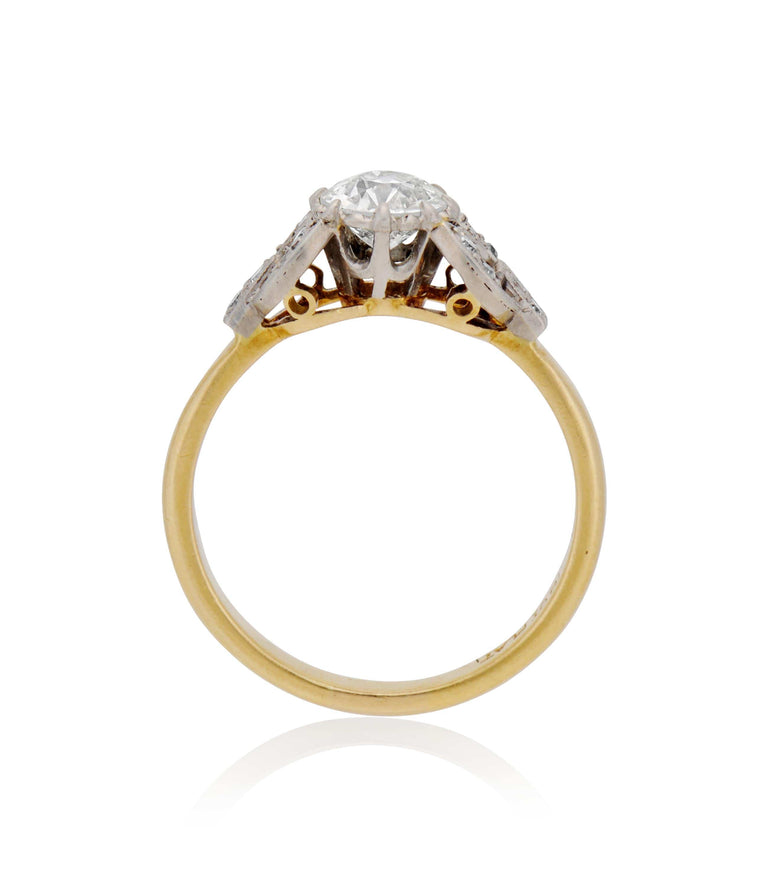 Retro .58 carat Old European Cut Diamond Gold and Platinum Vintage Engagement Ring