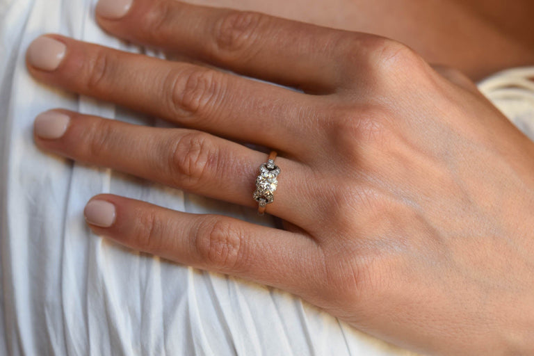 Retro .58 carat Old European Cut Diamond Gold and Platinum Vintage Engagement Ring
