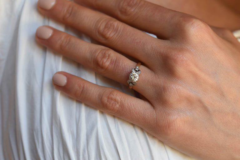 Retro .58 carat Old European Cut Diamond Gold and Platinum Vintage Engagement Ring