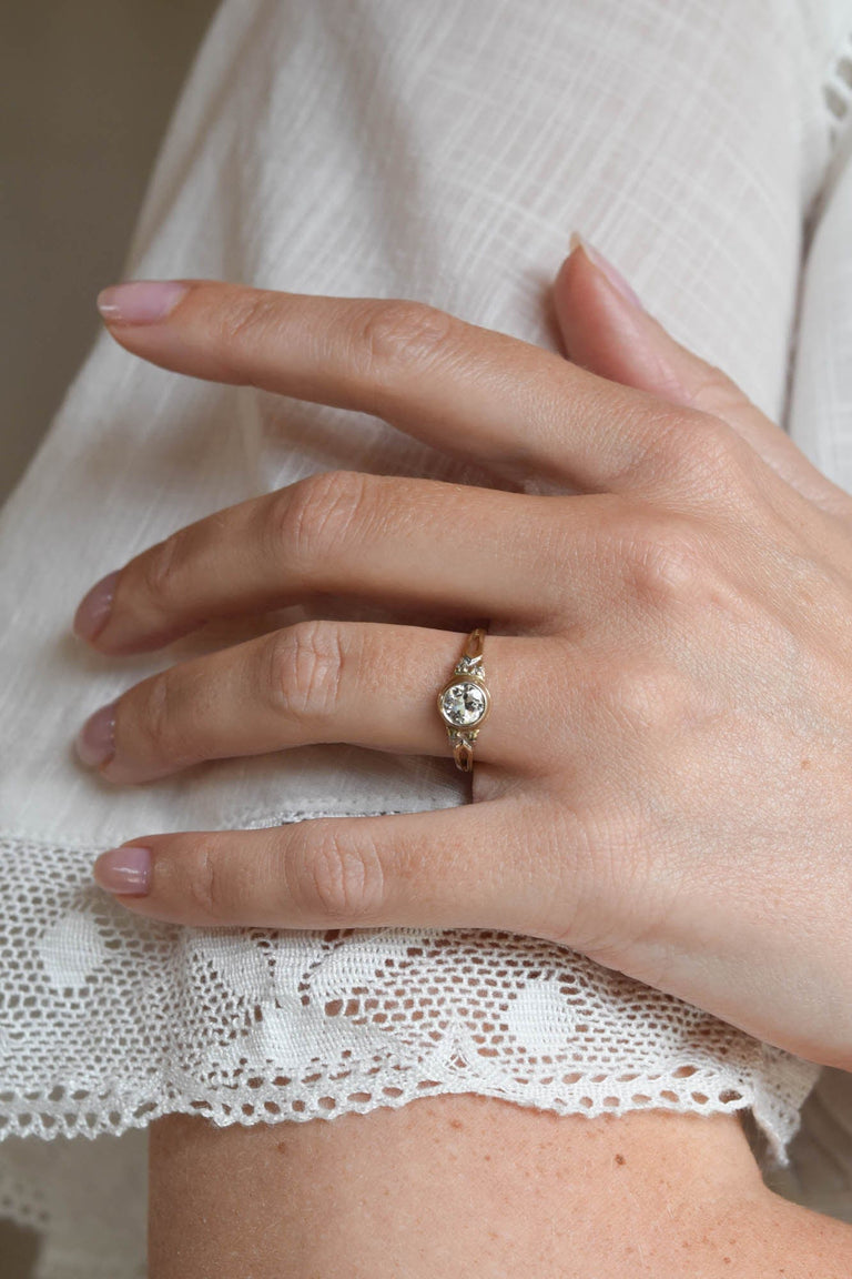 Retro .76 Carat Old European Cut Diamond Gold Vintage Engagement Ring