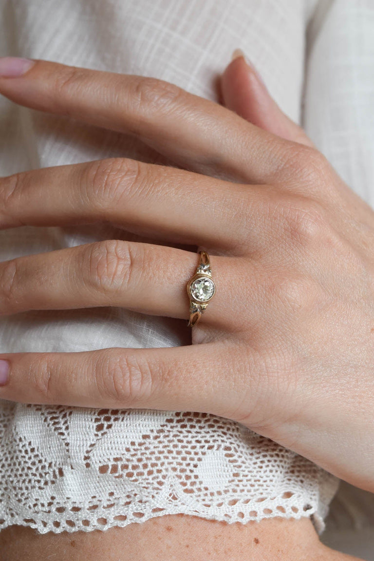 Retro .76 Carat Old European Cut Diamond Gold Vintage Engagement Ring