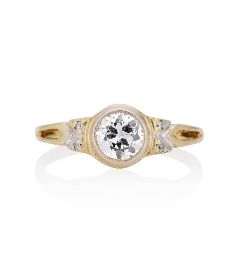 Retro .76 Carat Old European Cut Diamond Gold Vintage Engagement Ring