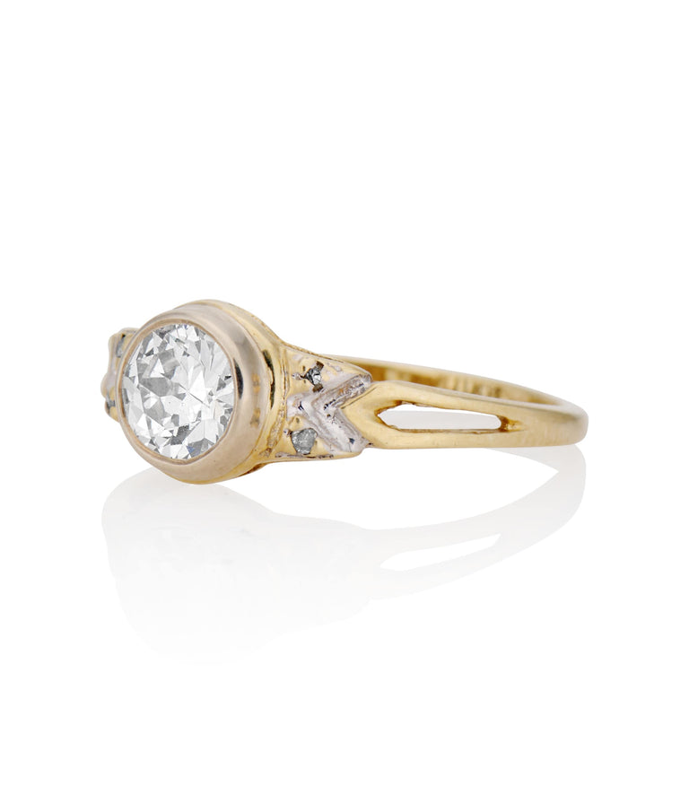 Retro .76 Carat Old European Cut Diamond Gold Vintage Engagement Ring