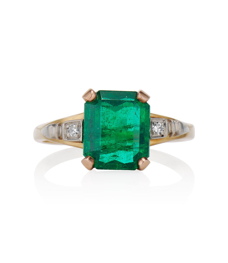 Tiffany & Co. Retro 2.77 Carat Zambian Octagonal Cut Emerald and Diamond Two Tone Vintage Engagement Ring