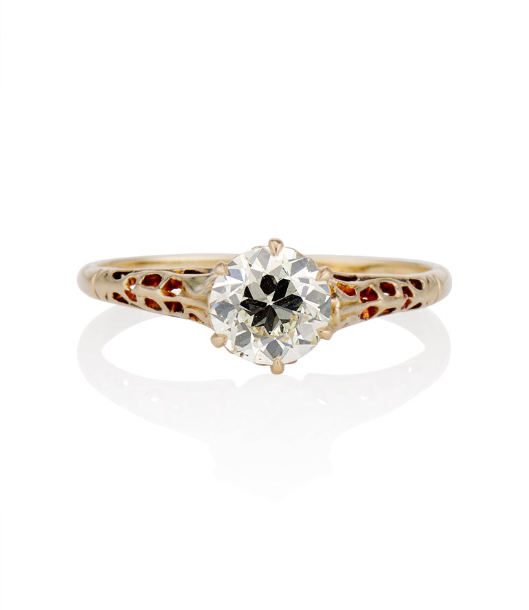 Victorian 1.02 Carat Old European Cut Diamond Yellow Gold Solitaire Vintage Engagement Ring