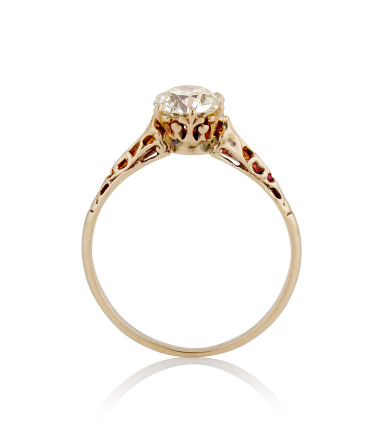 Victorian 1.02 Carat Old European Cut Diamond Yellow Gold Solitaire Vintage Engagement Ring