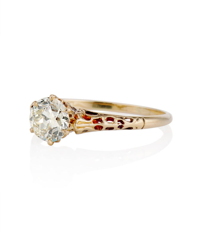 Victorian 1.02 Carat Old European Cut Diamond Yellow Gold Solitaire Vintage Engagement Ring
