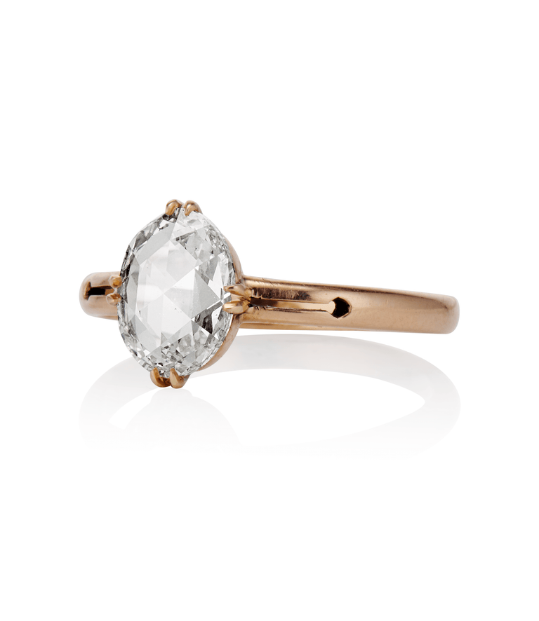 Victorian 1.02 Carat Rose Cut Diamond Rose Gold Antique Solitaire Vintage Engagement Ring