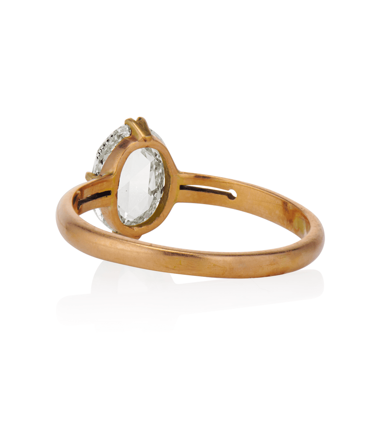 Victorian 1.02 Carat Rose Cut Diamond Rose Gold Antique Solitaire Vintage Engagement Ring