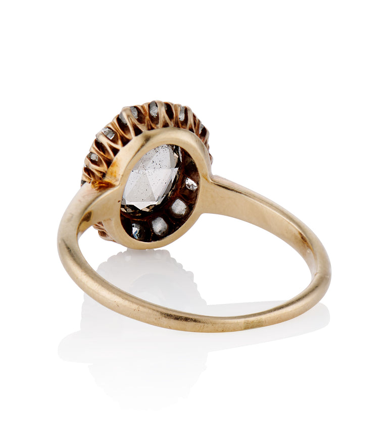 Victorian 1.02 Carat Rose Cut Diamond Yellow Gold Cluster Antique Engagement Ring