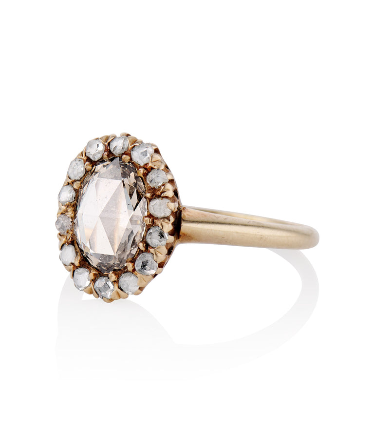 Victorian 1.02 Carat Rose Cut Diamond Yellow Gold Cluster Antique Engagement Ring